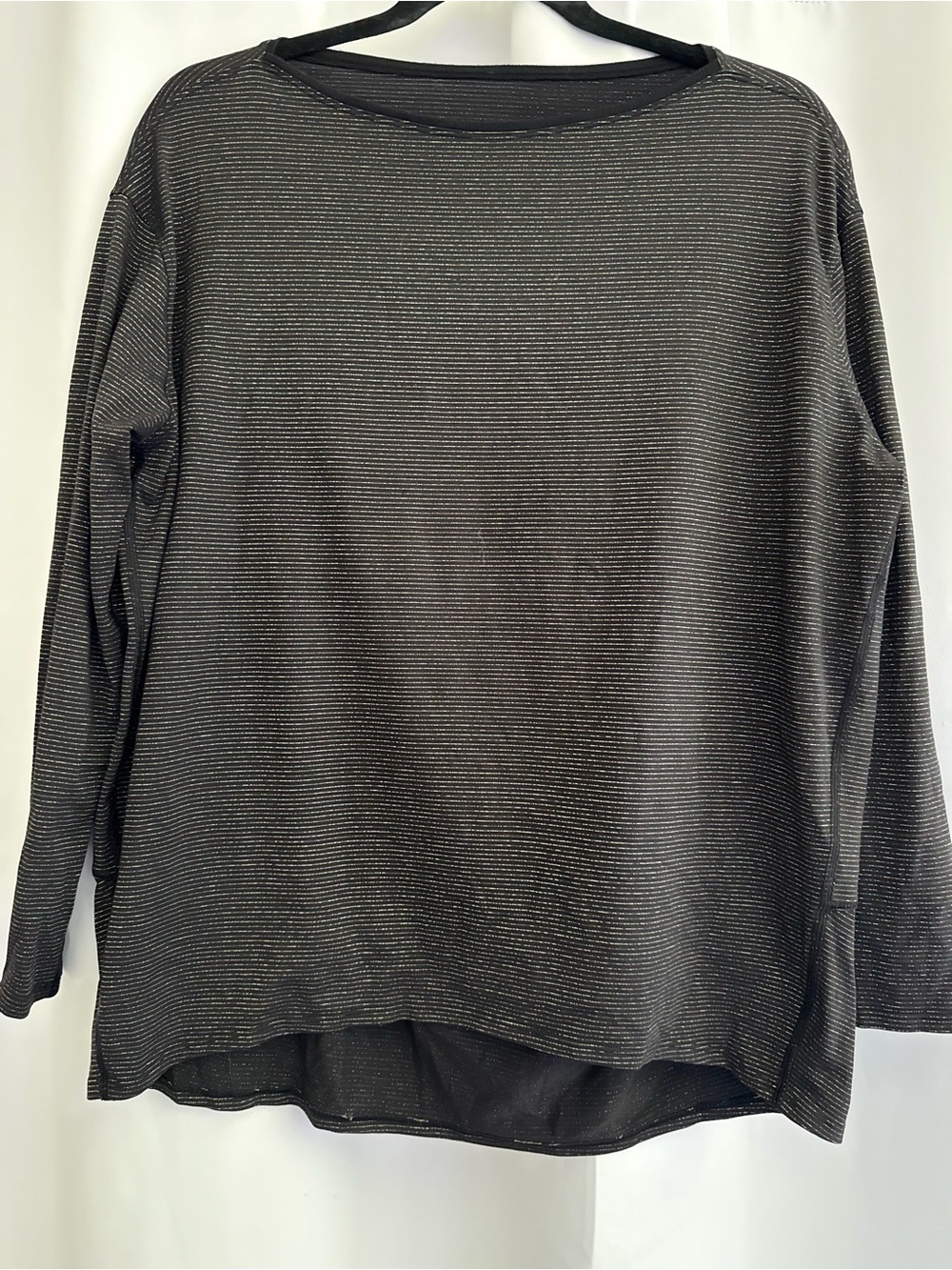 lululemon special edition long Sleeve Tee Black with metallic gold stripes.